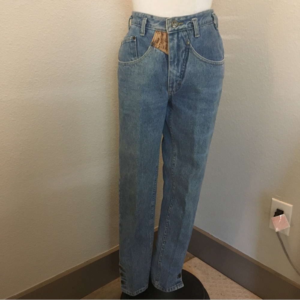 Vintage LEE taper mom jeans w/ Leather detail